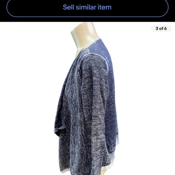 Chico's Cardigan Sweater Size 1 Blue & Silver Metallic Open Front Glittery Top - Picture 3 of 9